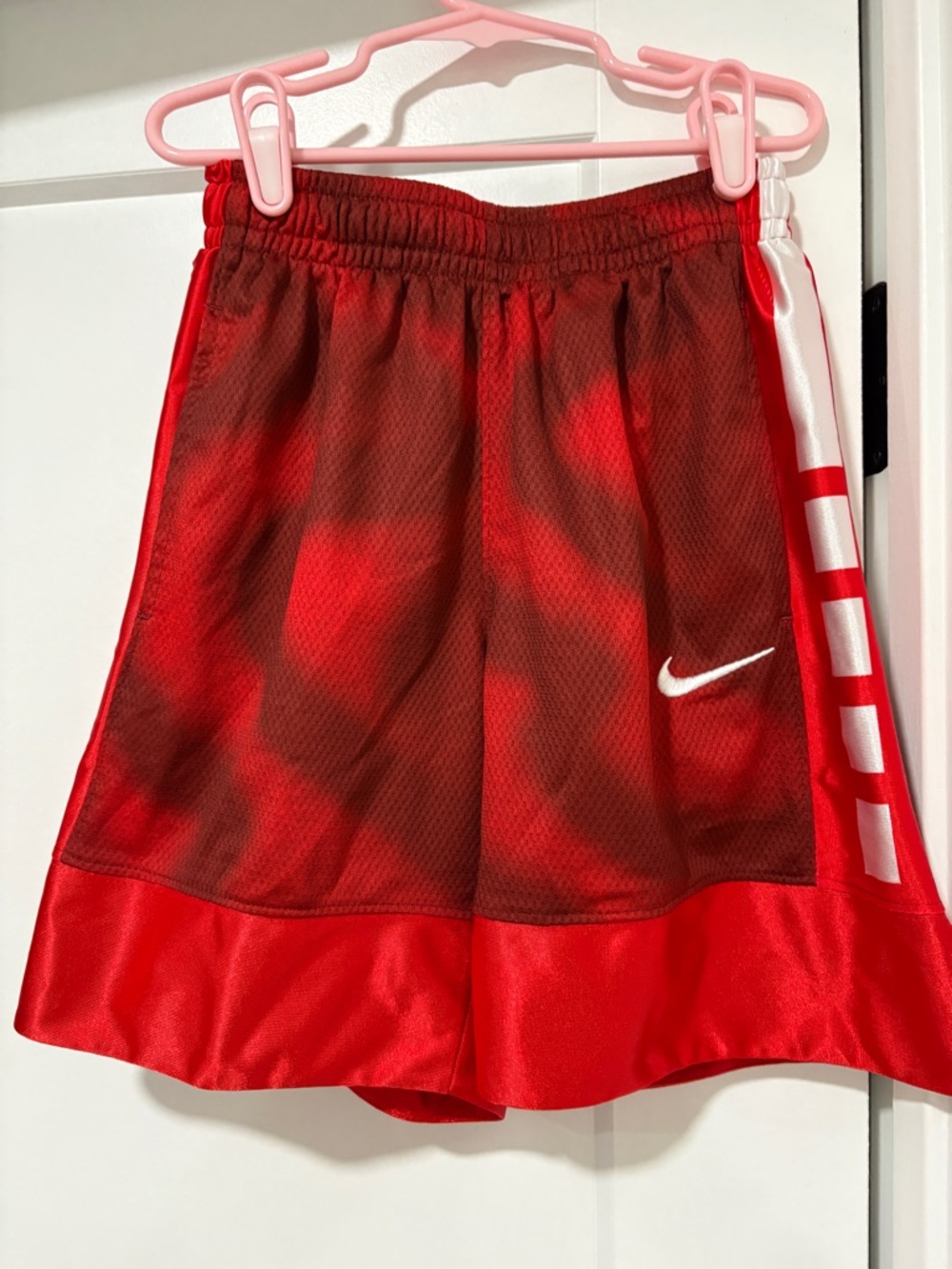 Nike Red and White Boys' Athletic Mesh Shorts with Swoosh